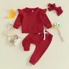 Conjuntos de roupas primavera nascido bebê menina 3 pçs conjunto de roupas manga longa tripulação pescoço moletom calças bandana criança outfit traje
