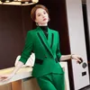 Kvinnors tvåbitar byxor Izicfly Autumn Winter Style Slim Office Business Pink Suits For Women Work Wear Blazer Set -outifits