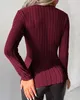 Kvinnors T-skjortor Kvinna Casual Twisted Long Sleeve Ribbed Top Female Daily V-Neck Te Temperament Pendling Autumn Fashion Slim Pullover