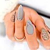 Faux ongles 24pcs amande avec strass long stiletto faux or paillettes poudre design presse sur couverture complète pointes d'ongles