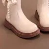 Boots Girls' Shoes Fashion Princess High Top Girls Leather Waterproof Plus Velvet Warm Snow Children Bow Design Long