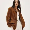 Women's Suits Fall And Winter Suede Suit Patchwork Lapel Faux Leather Blouse Jacket Blazer Mujer Coats Retro Loose Solid Color Tops