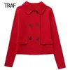 Women's Suits Blazers TRAF Knitted Red Blazers Women's Blazer Autumn Lapel Collar Long Sleeve Top In Coats Korean Style Blazer Luxury Elegant Set 231121