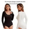 Kadın şekillendiricileri Kadın Kesintisiz Uzun Kollu Bodysuit Düz Renk Shapewear Yüksek Sıkıştırma Vücut Şeytan Kara Kontrol Yuvarlak Boyun Tulun