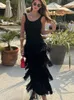 カジュアルドレス2023夏の女性セクシーなオープンバックノースリーブスリムフィットラップヒップタッセルディテールデコレーションニットドレス