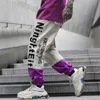Herrbyxor Spring Autumn Man Vintage Hip Hop Cargo Pants Purple Patchwork Joggers Mens Sport Sweatpants Korean Streetwear J230420