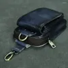 Taille Taschen Vintage Top Layer Rindsleder gebürstet Tasche für Herren trendige coole Handykamera Outdoor 6-Zoll klein mit Haken