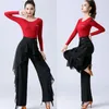 Scen Wear Latin Dance Pants Practice Ballroom Wide-Ben Modern Women's High midje Ruffle Wide 5xl