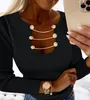 Women's T Shirts Fashion Y2K Blouses For Woman 2023 Autumn Solid Chain Decor Long Sleeve Top Basic Versatility Daily Female Casual Clothing