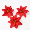 Flores decorativas 13cm cabeça de flor de seda de natal vermelho ouro branco poinsétia para diy buquê de natal árvore casa grinalda fornecedor