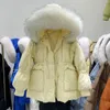 Womens Fur Faux OFURTEBUY Inverno Puffer Casaco Mulheres MidLong Pato Branco Down Jacket Real Raccoon Collar Klein azul Quente Grosso Solto Parka 231121