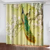 Gardin vintage påfågel på blommaträdet 3D digitalt tryck sovrum vardagsrum fönster gardiner 2 paneler
