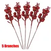 Decorative Flowers 1-20 Branches Glitter 14 Heads Artificial Berries Xmas Tree Bouquet Holly Berry Stamen Plant Christmas Party Home Decor