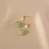 Boucles d'oreilles pendantes en Jade Hetian Rare, alliage féminin écologique, Unique inspiré de la Nature, bijoux en pierres précieuses naturelles, tempérament