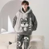 Indumenti da notte da uomo Pigiama da uomo Set Adulto Inverno Addensare Pigiama Homewear Cartoon Dog Coreano Allentato Morbido Pigiama caldo Per il tempo libero Pigiama