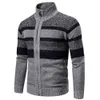 Suéter masculino outono inverno cardigan homens jaquetas casacos moda listrado de malha slim fit casaco roupas masculinas 231120