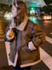 Women's Fur Faux Fur Women Faux Leather Fur Coats Sheep Leather Shearling Thicken Jacket Lady Fashion Long Sleeve Zipped Outerwear Winter Warm Coat 231120