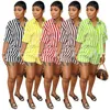 Womens Tracksuits Designer 2023 Summer Stripe Print Set Loose Shirt Two Piece Shorts Set Laple Neck Blouses Outfits