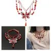 Anhänger-Halsketten, rote Schmetterlings-Halskette mit funkelndem Zirkonia, exquisiter mehrschichtiger Halsband, Dropship