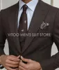 Abiti da uomo Inverno Marrone Lana a righe Uomo Formale Matrimonio Business Blazer / Smoking Slim Fit Abbigliamento maschile su misura / Giacca Pantalone