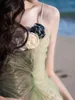 2023年春と夏のカジュアルドレス薄い緑の花のドレス