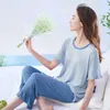 Women's Sleepwear Cool Feeling Pajamas Summer Thin Modal Short Sleeve Capris Simple Casual Home Furnishing Set