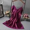 Women's Sleepwear Summer Nightdress V Neck Solid Color Satin Nightgown Sexy Women Nightshirt Lace Bath Gown Casual Home Night Dress