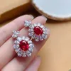 Flower Lab Ruby Diamond Set White Gold Filled Party Wedding Earrings Necklace for Women Bridal Engagement Jewelry Gift