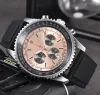 Mens Automatic Quartz titta på alla ratten fungerar stål och läderband klockor mens 1884 topp lyx varumärke armbandsur fasshion breitl super navitimer montre de luxe