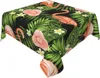 Tovaglia tovaglia quadrata con fenicotteri e foglie di palma, fiori tropicali estivi, copertura in poliestere lavabile per cene festive