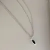 Pendentifs Panjbj 925 Sterling Silver Black Agate Collier pour femmes Double couche Ellipse Mode Polyvalent Bijoux Cadeau Drop