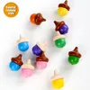 Spinning Top 10Pcs Kids Mini Colored Cartoon Pine Cones Wooden Gyro Toys Children Adult Relief Stress Desktop Spinning Top Educational Game 230421