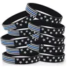 Partybevorzugung 13 Stile 500 Stück/Lot dünne blaue Linie amerikanische Flagge Armbänder Silikon-Armband weich und flexibel ideal für normale Tagesparty-Geschenke C0162