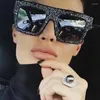 선글라스 스퀘어 여성 대형 다각형 크리스탈 프레임 안경 디자이너 반짝이는 다이아몬드 안경 UV400 그늘