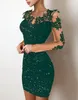 Sıradan Elbiseler Kadınlar Elbise Parıltı Sheer Feer Feat Cast Pullu İşlemeli Seksi Parti Mini Kadınlar için 2023 İnce Fit Bodycon
