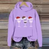 Hoodies femininos de mangas compridas chapéu de Natal sem zíper de Natal Capuz de vinho estampado com suéteres femininos com