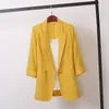 Abiti da donna Blazer Moda Giacca da donna Tinta unita Giallo Nero Tessuto di cotone Cappotto oversize allentato Primavera Estate Giacche OL Abito da donna 231121