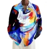 Casual shirts van heren shirts shirt herfst Humanface print revers Lange mouwen abstracte kunststijl losse kleding Fashion Street Trend