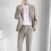 Men's Suits High Quality Suit Gentlemen Simple Business Casual Slim 2 Pieces Set Classic Solid Color Jacket Blazer Pants S-5XL