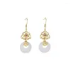 Stud Earrings Exquisite Fashion Gold Color Round Imitation Jade Drop For Women Classic Flower Chinese Style