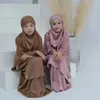 Ethnic Clothing 2pcs Muslim Kids Girls Hijab Dress Eid Hooded Tops Skirt Overhead Abaya Islam Prayer Garment Arabic Robe Khimar Jilbab