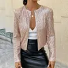 Jackets femininos 2023 Champagne Silver Fashion Sexy lantejous abertos front short short feminino de manga comprida Blazer casacos ladries Outwear Tops