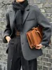 Женские костюмы Блейзеры Syiwidii Винтажный серый шерстяной пиджак для женщин осень-зима 2023 Офисная женская куртка с длинным рукавом Y2k Повседневные пальто большого размера 231121