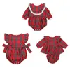 Rompertjes Citgeett Herfst Kerst 0-24M Baby Zomerkleding Baby geboren Baby Meisje Plaid Mouwloze Bloemen Romper Kerst 231120