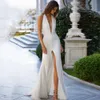 Сексуальное свадебное платье с открытой спиной 2024, v-образным вырезом и бретелькой на шее, с высоким разрезом, без рукавов, со шлейфом, пляжные женские свадебные платья, Vestidos De Noiva, на заказ