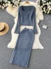 Dwuczęściowa sukienka Koreańska moda z dzianiny 2-częściowe zestawy kobiety Sweter miękki sweter z długim rękawem pullover topy bodycon długą spódnicę dwuczęściowe garnitury 230421