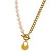 Pendentif Colliers Collier de perles naturelles baroques pour femmes Titane Acier Incolore Vintage Pull Chaîne Mode Collier Bijoux Cadeau