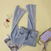 Jeans femininos primavera verão mostrar luz fina de cintura alta apertada feminina lado perfuração rebarbas ligeiramente queimadas calças