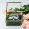 Decorazione per feste Scatola per anelli di fidanzamento per matrimonio personalizzata Fiore eterno Muschio Portatore di vetro Regalo Quadrato Rustico Delicato