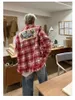 Men's Casual Shirts Red Plaid Long Sleeve Shirt For Men And Women Hiphop Loose Trend Versatile Coat Patchwork Design High-end Sense Top